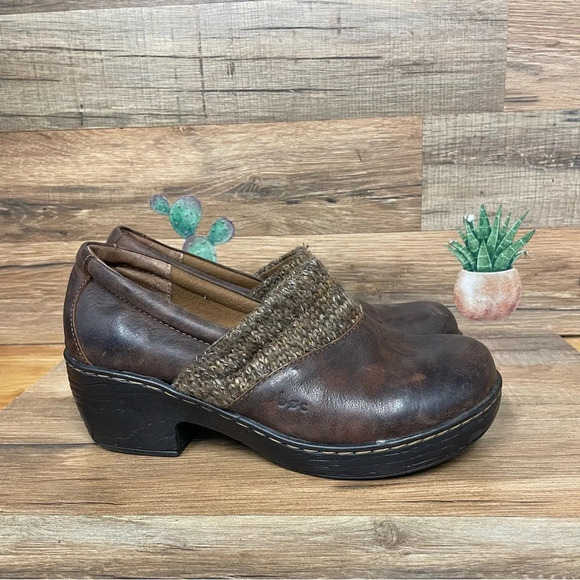B.O.C brown leather knit trim slip on clogs brown 7.5 - Picture 1 of 10